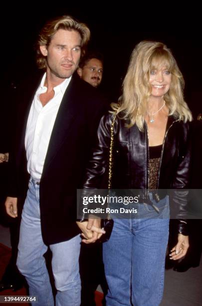 American actor Kurt Russell and American actress, dancer, producer, and singer Goldie Hawn, attend the "Housesitter" Beverly Hills Premiere on June...