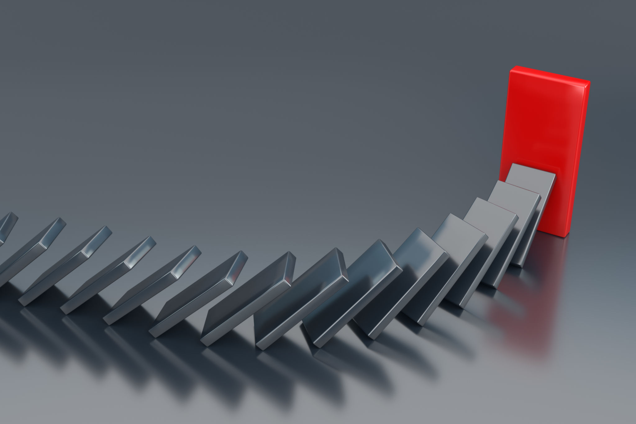 The Domino Effect in Action. 3d Rendering The Domino Effect in Action. 3d Rendering