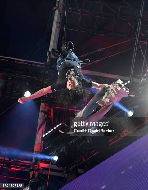 Illusionist Criss Angel performs before round two of the 2022 NFL Draft on April 29, 2022 in Las Vegas, Nevada.