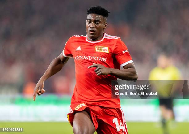 Taiwo Awoniyi of 1.FC Union Berlin in action during the Bundesliga match between 1. FC Union Berlin and SpVgg Greuther Fürth at Stadion An der Alten...