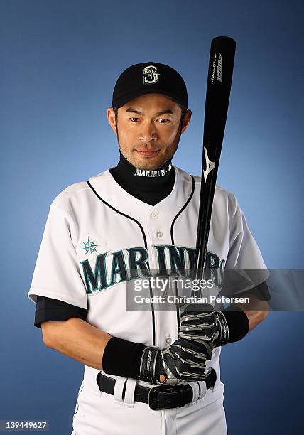 Ichiro Suzuki of the Seattle Mariners poses for a portrait during spring training photo day at Peoria Stadium on February 21, 2012 in Peoria, Arizona.