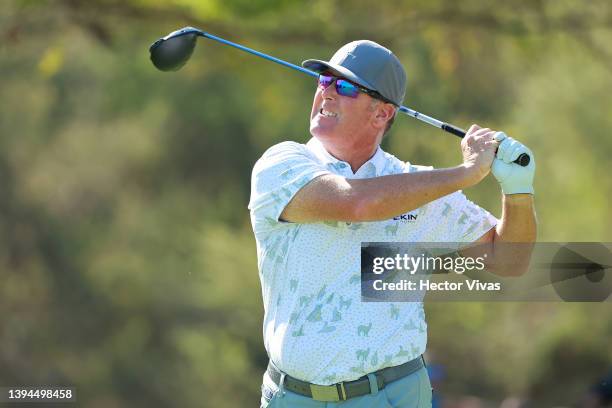 Points of United States plays his shot from the 13th tee during the second round of the Mexico Open at Vidanta on April 29, 2022 in Puerto Vallarta,...