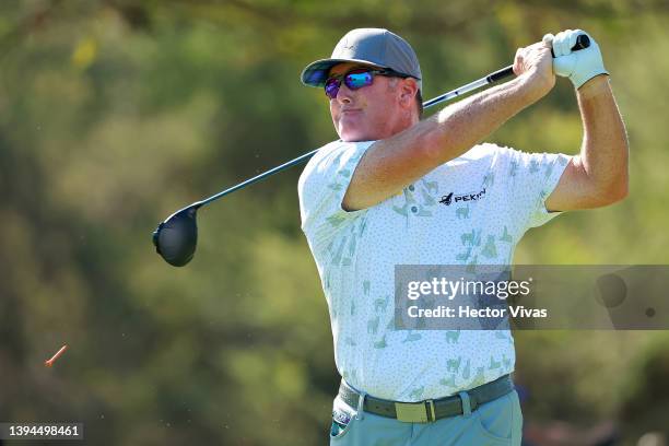 Points of United States plays his shot from the 13th tee during the second round of the Mexico Open at Vidanta on April 29, 2022 in Puerto Vallarta,...