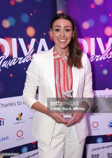 Suranne Jones with her Celebrity Ally award at the DIVA Awards 2022 at The Waldorf Hilton Hotel on April 29, 2022 in London, England.