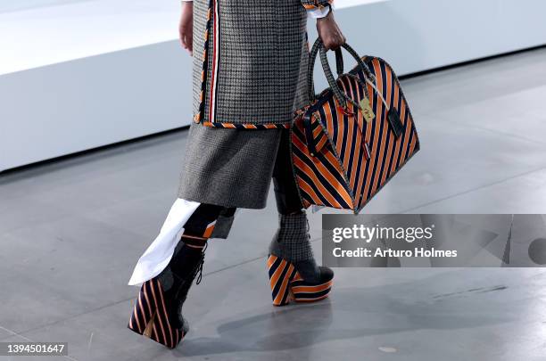 Model, fashion detail, walks the runway for the Thom Browne Fall 2022 fashion show on April 29, 2022 in New York City.