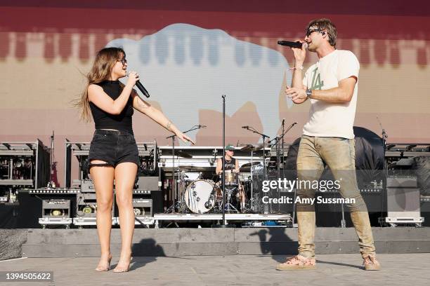 Maren Morris and Ryan Hurd perform onstage during Day 1 of the 2022 Stagecoach Festival at the Empire Polo Field on April 29, 2022 in Indio,...