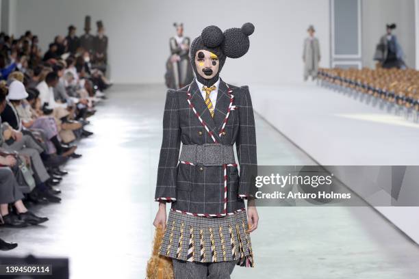 Model walks the runway for the Thom Browne Fall 2022 fashion show on April 29, 2022 in New York City.