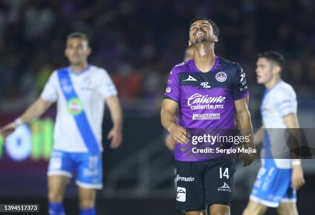 Oswaldo Alanis of Mazatlan reacts during the 17th round match between Mazatlan FC and Puebla as part of the Torneo Grita Mexico C22 Liga MX at Kraken...