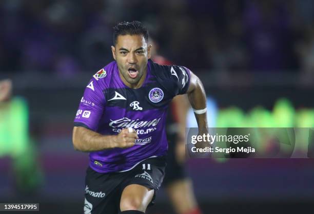 Marco Fabian of Mazatlan celebrates after scoring his team's second goal during the 17th round match between Mazatlan FC and Puebla as part of the...