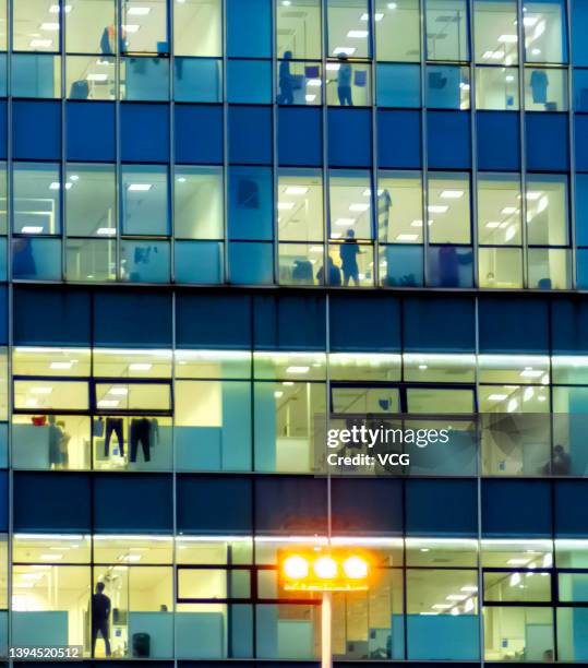 Makeshift hospital converted from an office building is pictured on April 21, 2022 in Shanghai, China. The makeshift hospital offers 3,650 beds for...