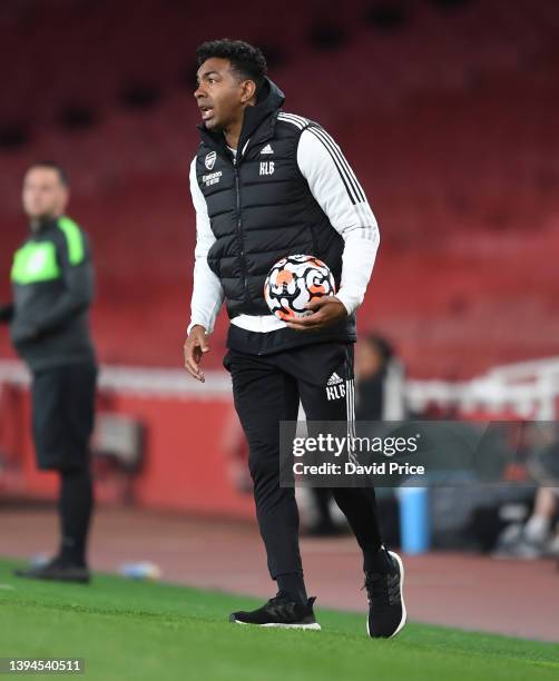 Kevin Betsy Arsenal U23 Head Coach during the PL2 match between Arsenal U23 and Leeds United U23 at Emirates Stadium on April 29, 2022 in London,...