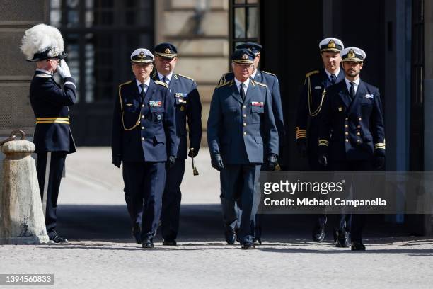 King Carl XVI Gustaf of Sweden and Prince Carl Philip, Duke of Varmland attend a celebration of King Carl Gustav's 76th birthday anniversary at the...