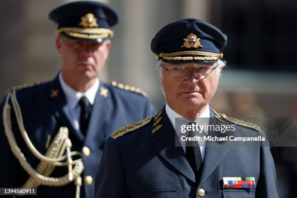 King Carl XVI Gustaf of Sweden attends his 76th birthday celebration at the Royal Palace on April 30, 2022 in Stockholm, Sweden.