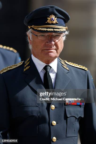 King Carl XVI Gustaf of Sweden attends his 76th birthday celebration at the Royal Palace on April 30, 2022 in Stockholm, Sweden.