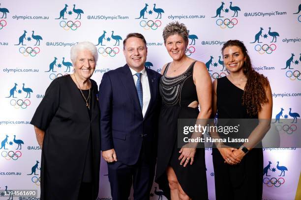 Dawn Fraser AC MBE, Lord Mayor Adrian Schrinner, Natalie Cook OAM Jessica Fox OAM, during the John Coates Celebration Dinner at Sofitel Hotel on...