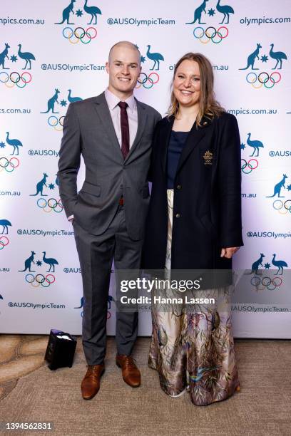 Brodie Summers and Greta Small pose during the John Coates Celebration Dinner at Sofitel Hotel on April 30, 2022 in Sydney, Australia.