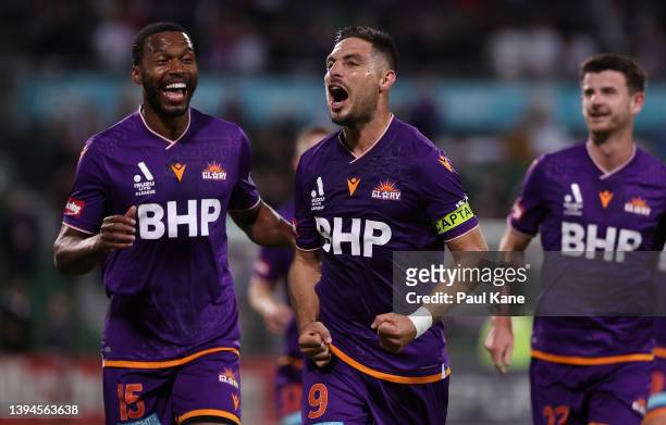Bruno Fornaroli of the Glory celebrates a goal during the A-League Mens match between Perth Glory and Western Sydney Wanderers at HBF Park, on April...