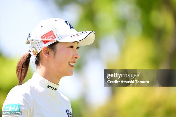 Rei Matsuda of Japan smiles on the 4th hole during the second round of Panasonic Open Ladies at Hamano Golf Club on April 30, 2022 in Ichihara,...