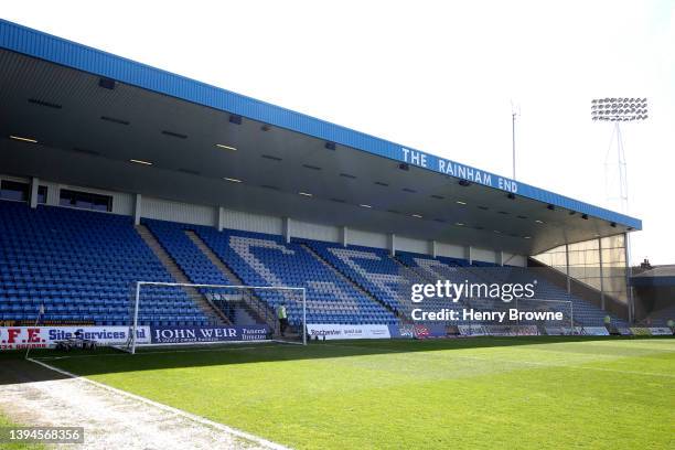 General view inside during the Sky Bet League One match between Gillingham and Rotherham United at MEMS Priestfield Stadium on April 30, 2022 in...