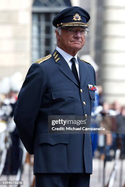 King Carl XVI Gustaf of Sweden attends his 76th birthday celebration at the Royal Palace on April 30, 2022 in Stockholm, Sweden.
