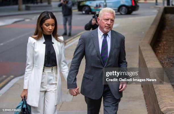 Boris Becker arrives at court for his sentencing hearing alongside his girlfriend Lilian de Carvalho Monteiro at Southwark Crown Court on April 29,...