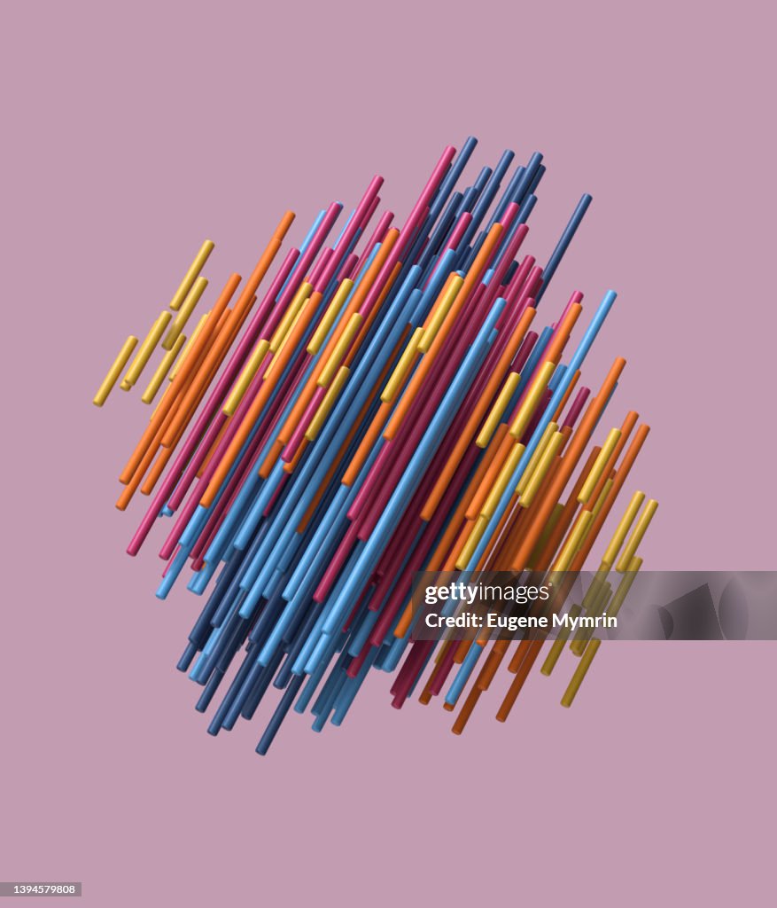 3D abstract composition of multi colored cylinders