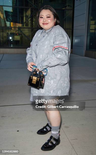 Comedian Naomi Watanabe is seen leaving Thom Browne Fall 2022 runway show at Javits Center on April 29, 2022 in New York City.