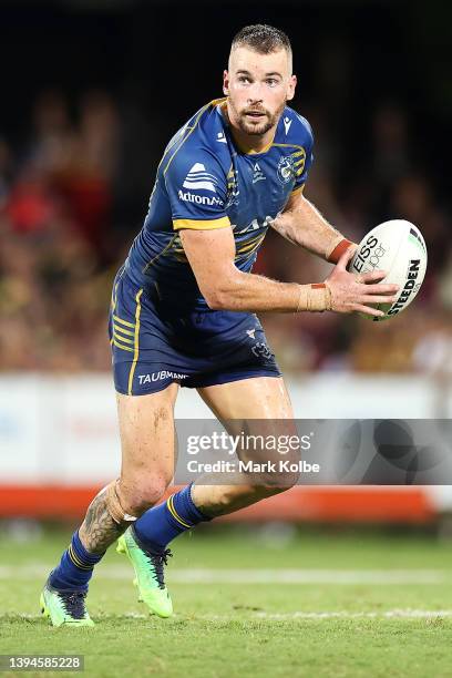 Clinton Gutherson of the Eels looks to pass during the round eight NRL match between the Parramatta Eels and the North Queensland Cowboys at TIO...