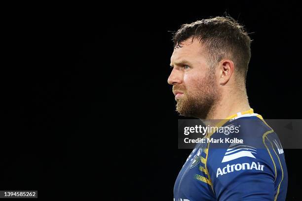 Nathan Brown of the Eels watches on from the bench during the round eight NRL match between the Parramatta Eels and the North Queensland Cowboys at...