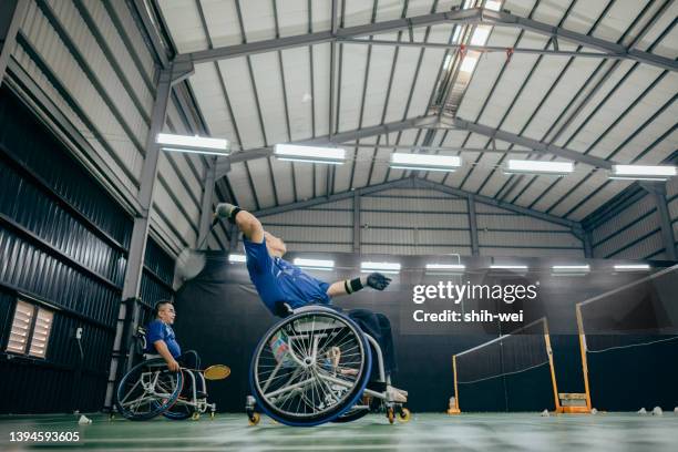 enjoy life - asian handicapped people training badminton - badminton stock pictures, royalty-free photos & images