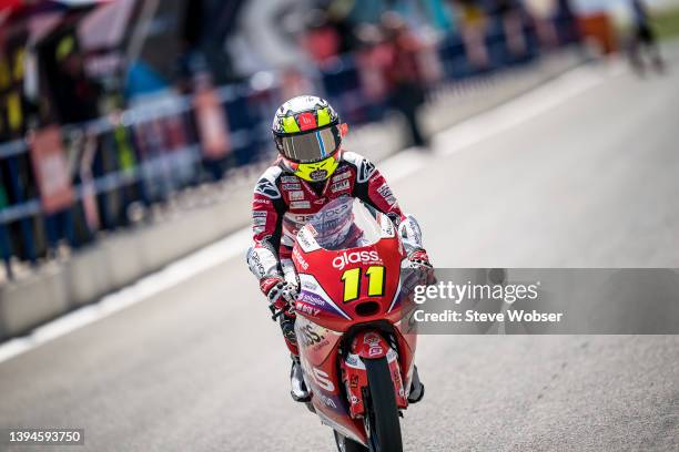 Moto3 rider Sergio Garcia of Spain and GASGAS Aspar Team enters parc ferme during the qualifying practice session of the MotoGP Gran Premio Red Bull...