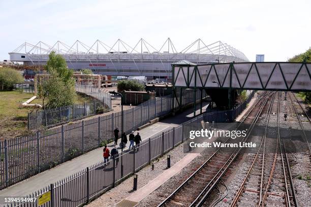 General view as fans make their way to the stadium prior to the Premier League match between Southampton and Crystal Palace at St Mary's Stadium on...