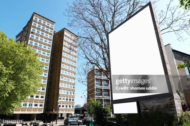 blank billboard in london residential district - london billboard fotografías e imágenes de stock