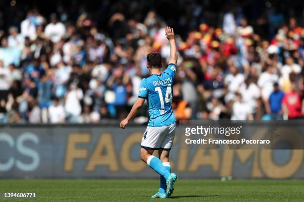 Dries Mertens of SSC Napoli celebrates after scoring the 4-0 goal during the Serie A match between SSC Napoli and US Sassuolo at Stadio Diego Armando...
