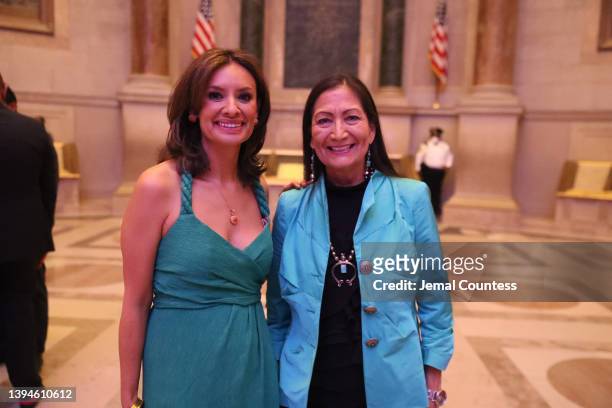 Maria Teresa Kumar, President and CEO of Voto Latino and Secretary Deb Haaland attend Voto Latino's 2022 Our Voices Celebration on April 29, 2022 in...