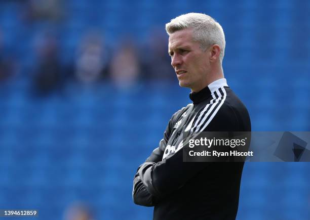 Steve Morison, Manager of Cardiff City, looks on prior to kick off of the Sky Bet Championship match between Cardiff City and Birmingham City at...