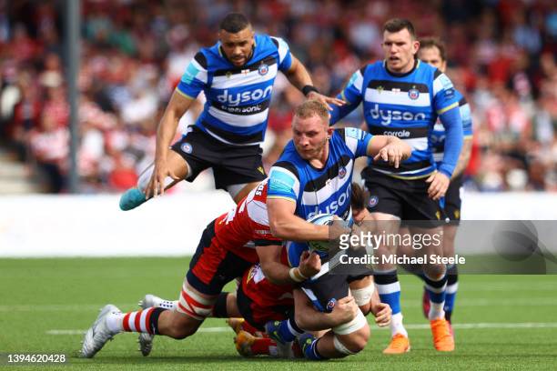 Sam Underhill of Bath is tackled by Matias Alemanno of Gloucester during the Gallagher Premiership Rugby match between Gloucester Rugby and Bath...