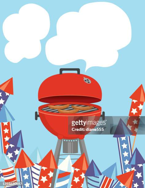 ilustraciones, imágenes clip art, dibujos animados e iconos de stock de linda plantilla de invitación a la fiesta de barbacoa de color plano - 4th of july cookout