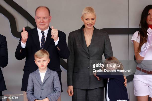 Albert II OLY sovereign prince of Monaco, Princess Consort of Monaco Charlene Wittstock, Princess Gabriella and Hereditary Prince Jacques are seen at...