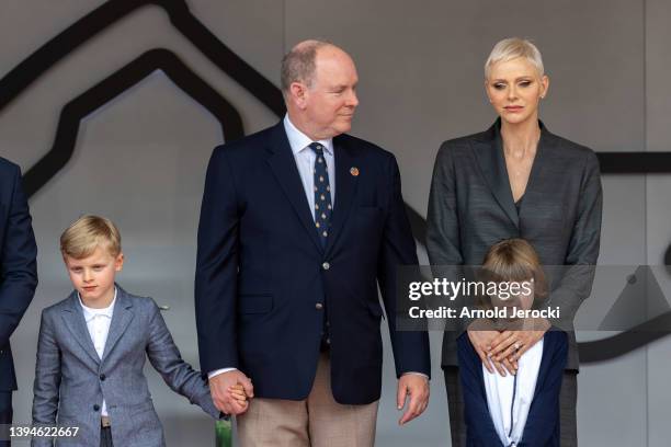 Hereditary Prince Jacques, Prince Albert II of Monaco, Princess Charlene and Princess Gabriella attend the ABB FIA Formula E Championship - 2022...