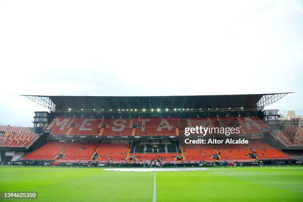 General view inside the stadium prior to the LaLiga Santander match between Valencia CF and Levante UD at Estadio Mestalla on April 30, 2022 in...