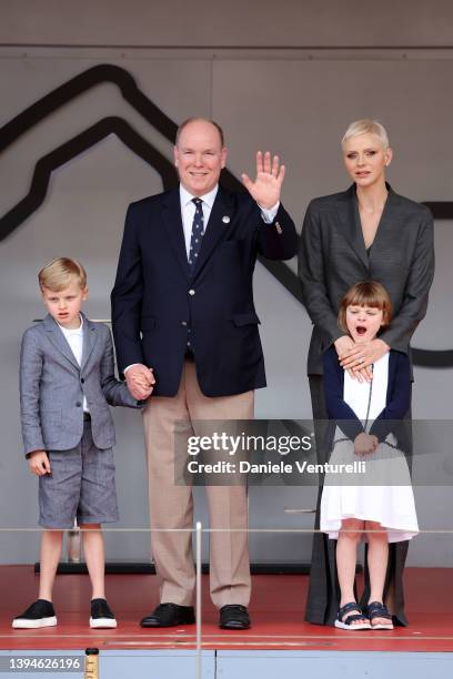 Albert II OLY sovereign prince of Monaco, Princess Consort of Monaco Charlene Wittstock, Princess Gabriella and Hereditary Prince Jacques are seen at...