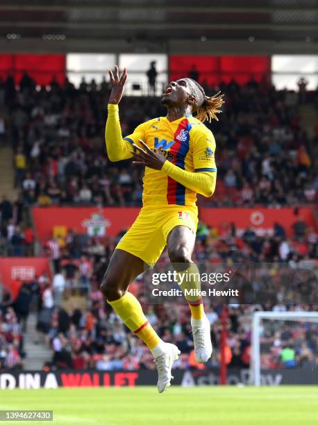 Wilfried Zaha of Crystal Palace celebrates after scoring their team's second goal during the Premier League match between Southampton and Crystal...