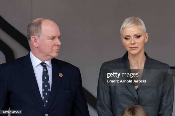 Prince Albert II of Monaco and Princess Charlene attend the ABB FIA Formula E Championship - Monaco E-Prix Round 6 on April 30, 2022 in Monaco,...