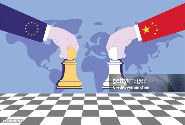 the eu and china play chess, and the two countries compete in economics, trade and politics. - chess board stock illustrations