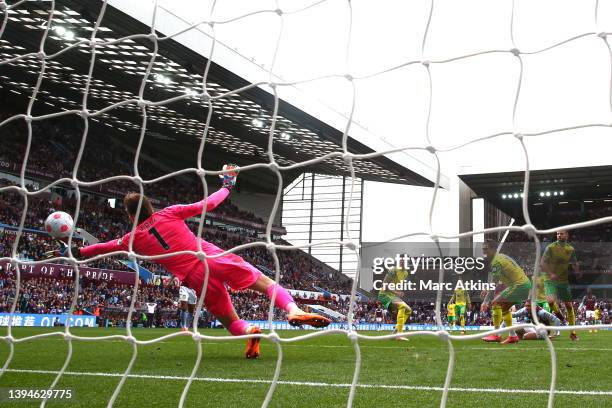 Danny Ings of Aston Villa scores their team's second goal past Tim Krul of Norwich City during the Premier League match between Aston Villa and...