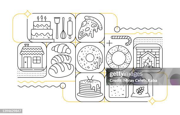 bakery line icon set and banner design - waffle burger stock illustrations