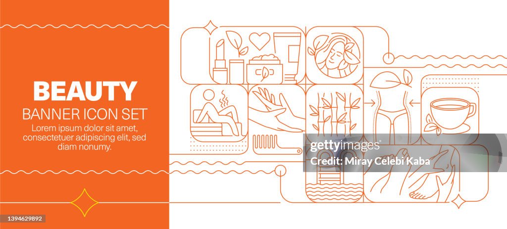 Beauty Line Icon Set y diseño de banner