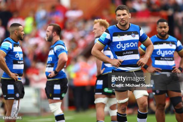 Charlie Ewells the captain of Bath looks on after his side concede another try during the 0-64 defeat during the Gallagher Premiership Rugby match...