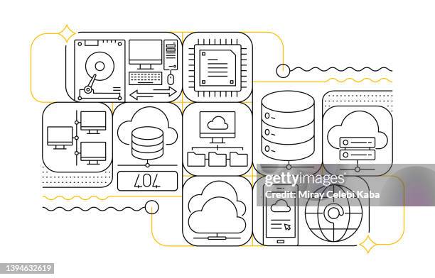 cloud data technology line icon set and banner design - application security abstract stock illustrations